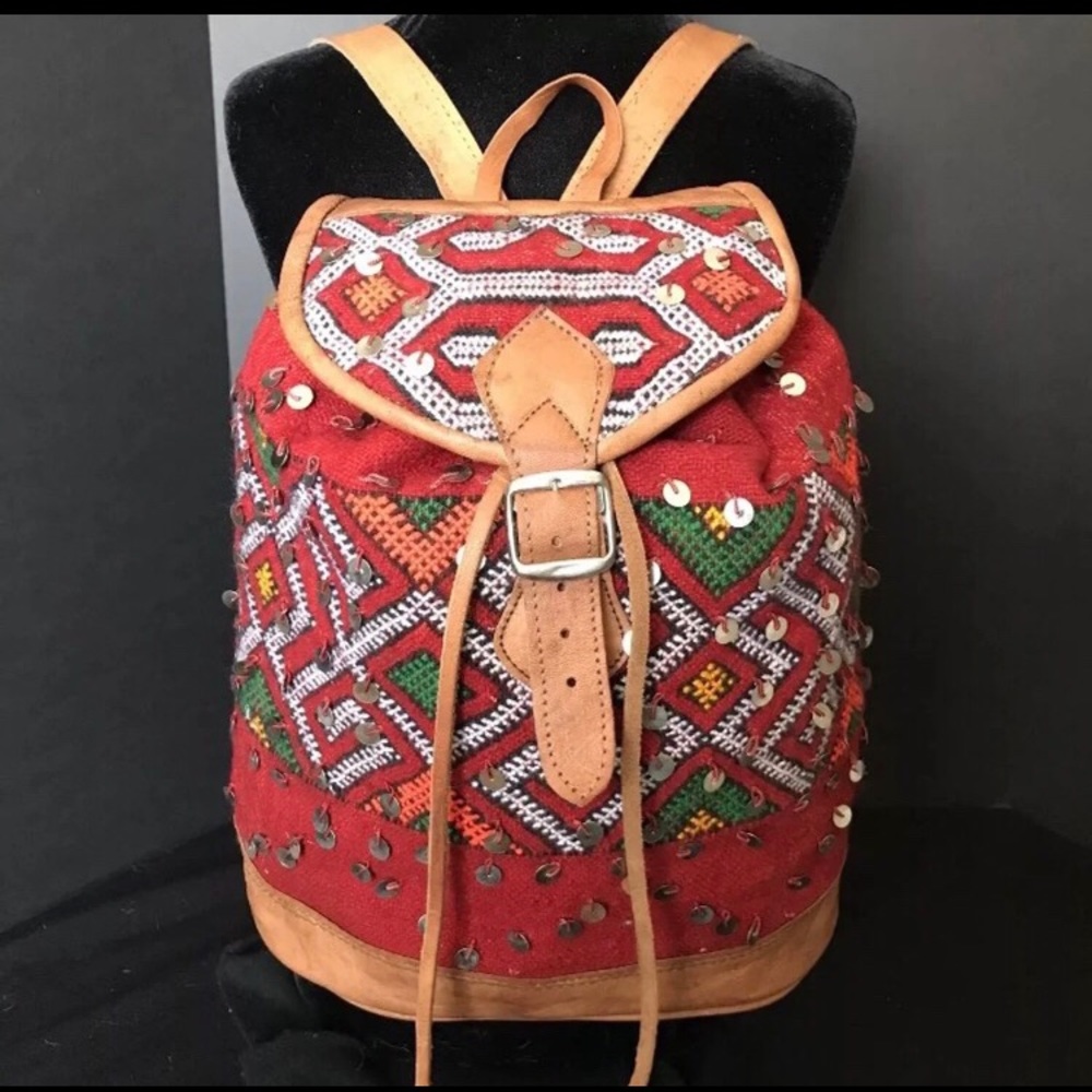 Leather and Kilim Backpack Handmade in Morocco.